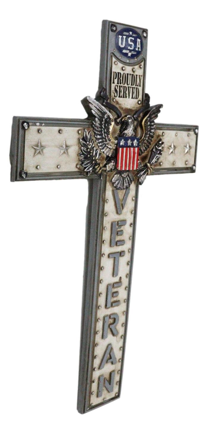 Ebros Gift Western USA Proudly Served Flag American Great Seal Eagle Veteran Wall Cross