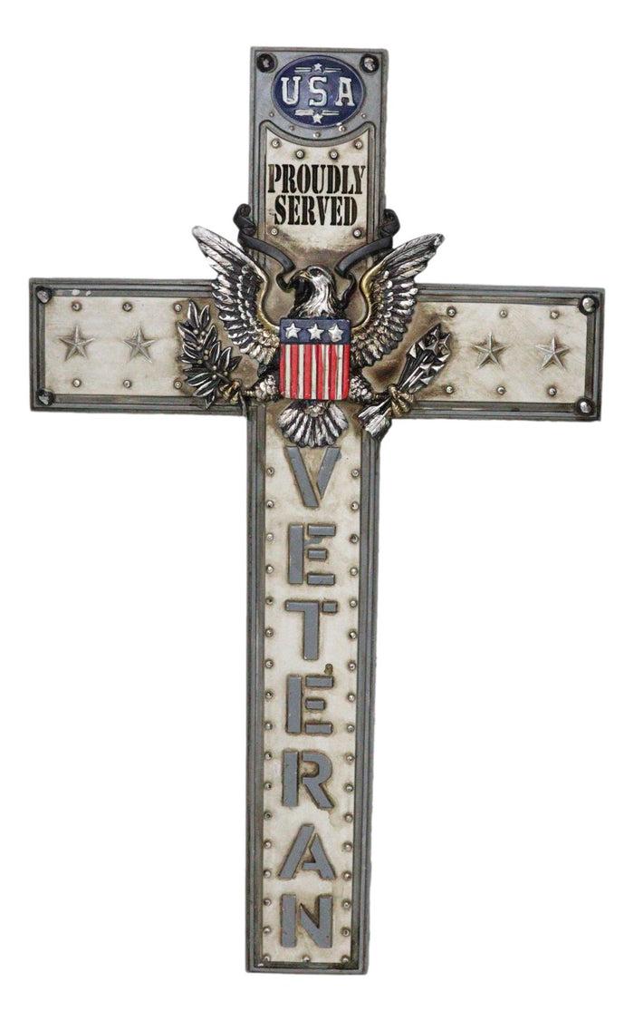 ebros gift Western USA Proudly Served Flag American Great Seal Eagle Veteran Wall Cross