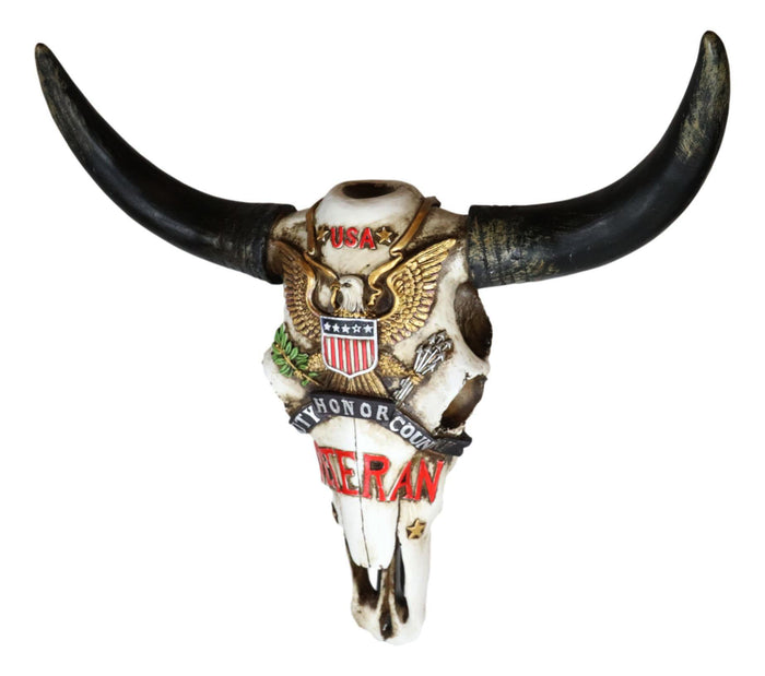 Ebros Gift Western Veteran USA Great Seal Eagle Emblem Patriotic Cow Skull Wall Decor