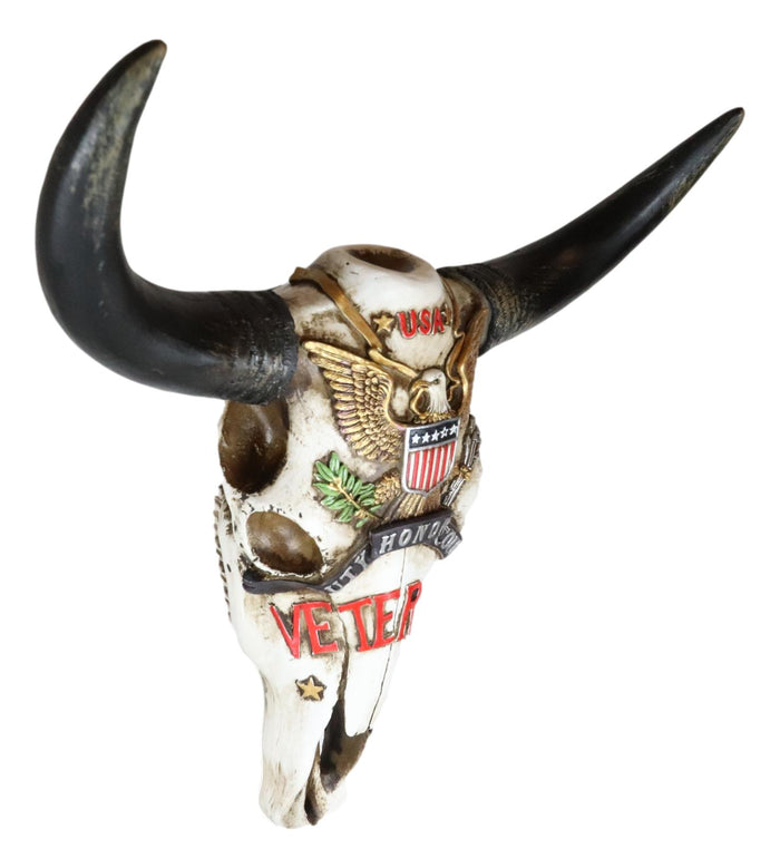 Ebros Gift Western Veteran USA Great Seal Eagle Emblem Patriotic Cow Skull Wall Decor