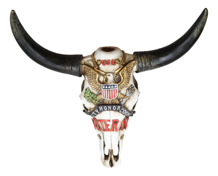 Ebros Gift Western Veteran USA Great Seal Eagle Emblem Patriotic Cow Skull Wall Decor
