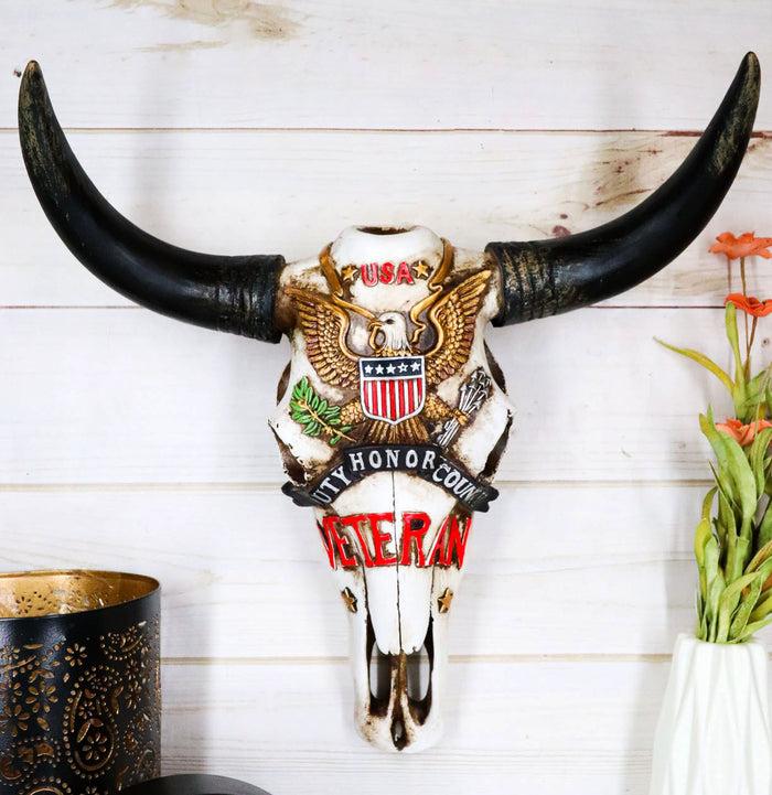 ebros gift Western Veteran USA Great Seal Eagle Emblem Patriotic Cow Skull Wall Decor