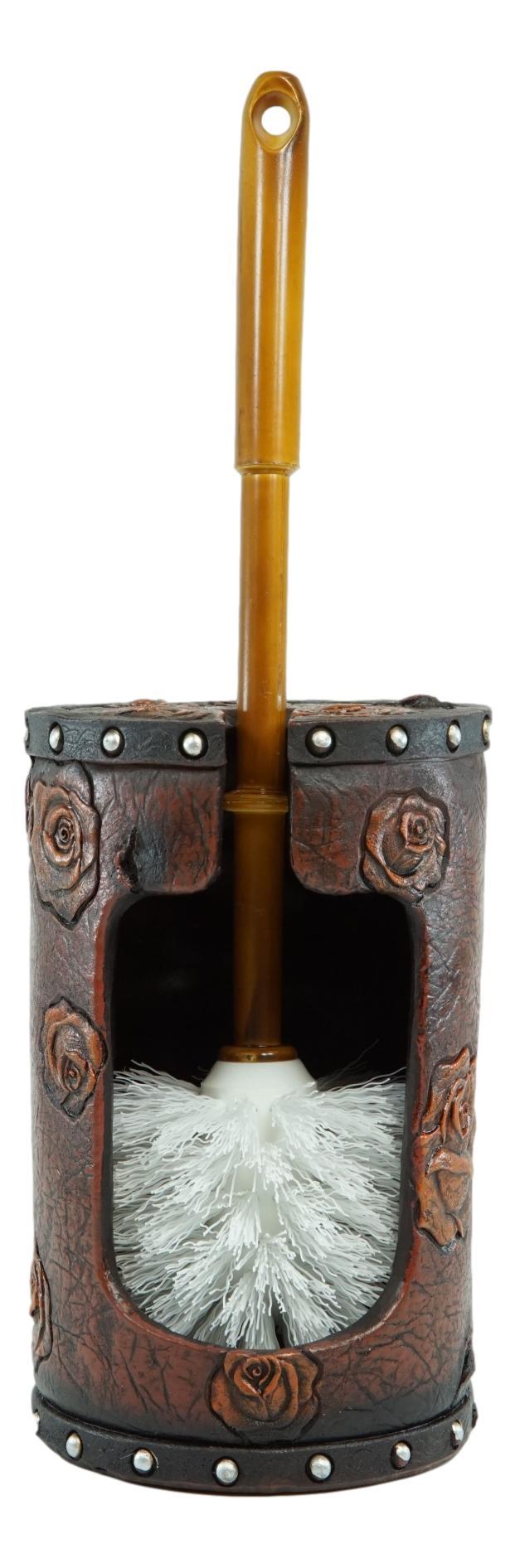 Ebros Gift Western Vintage Blooming Roses Faux Tooled Leather Toilet Brush With Holder Set