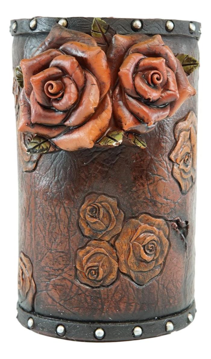 Ebros Gift Western Vintage Blooming Roses Faux Tooled Leather Toilet Brush With Holder Set