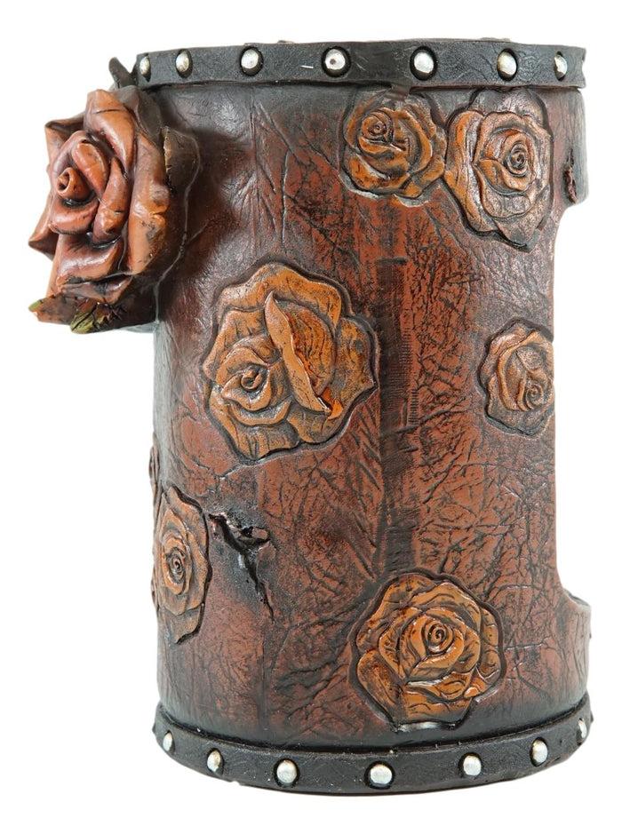 Ebros Gift Western Vintage Blooming Roses Faux Tooled Leather Toilet Brush With Holder Set