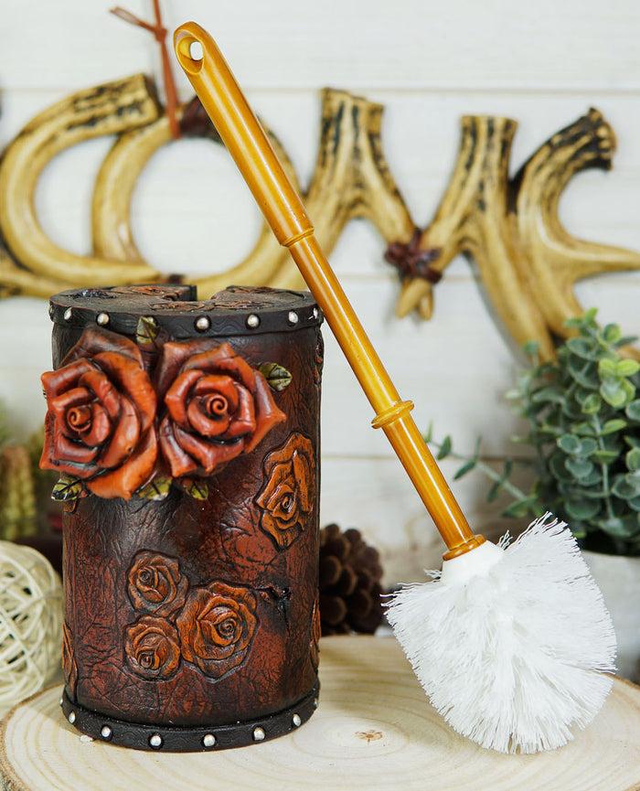 ebros gift Western Vintage Blooming Roses Faux Tooled Leather Toilet Brush With Holder Set
