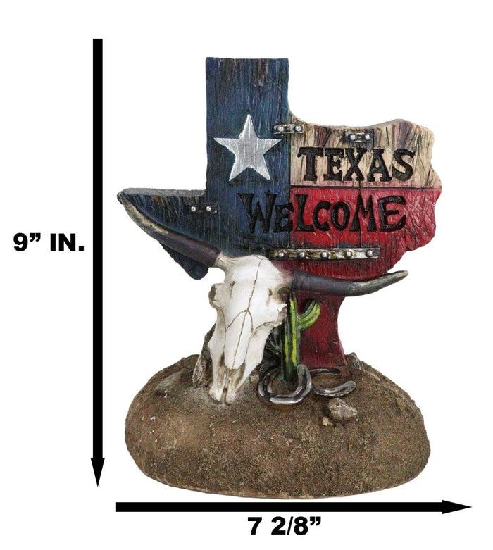 Ebros Gift Western Welcome State Of Texas Map With Horseshoe And Longhorn Skull Figurine