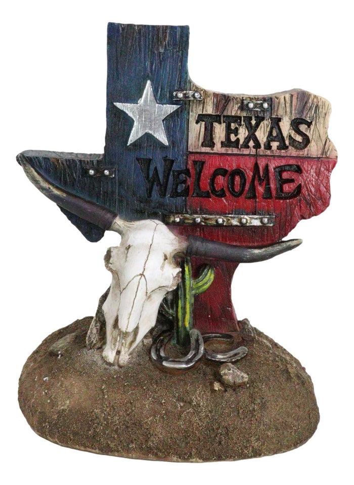 ebros gift Western Welcome State Of Texas Map With Horseshoe And Longhorn Skull Figurine
