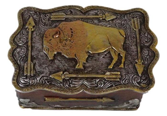 Ebros Gift Western Wild Bison Buffalo With Native Indian Arrows Tooled Concho Trinket Box