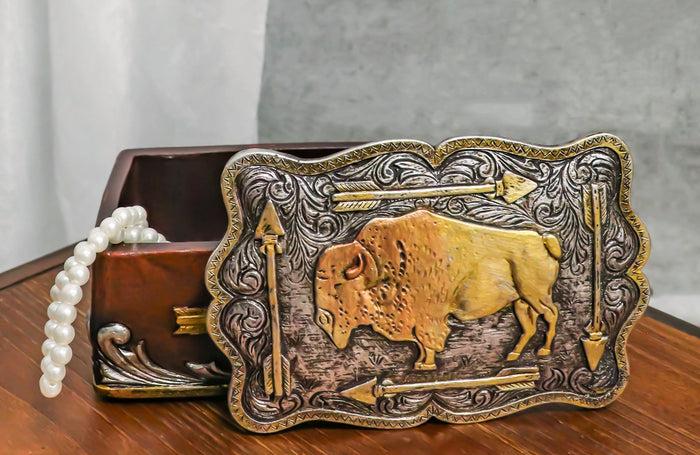 ebros gift Western Wild Bison Buffalo With Native Indian Arrows Tooled Concho Trinket Box