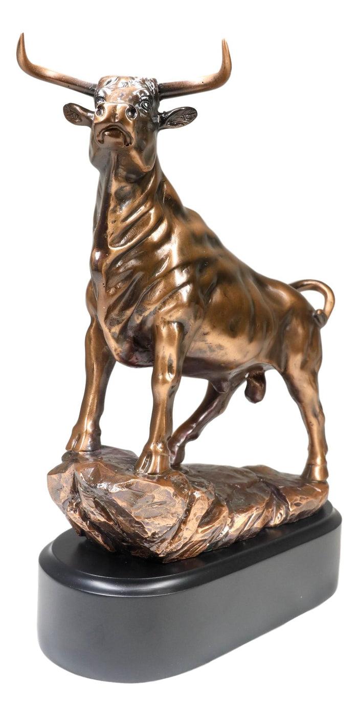 Ebros Gift Western Wild Cattle Bull On Pride Rock Electroplated Resin Statue With Base