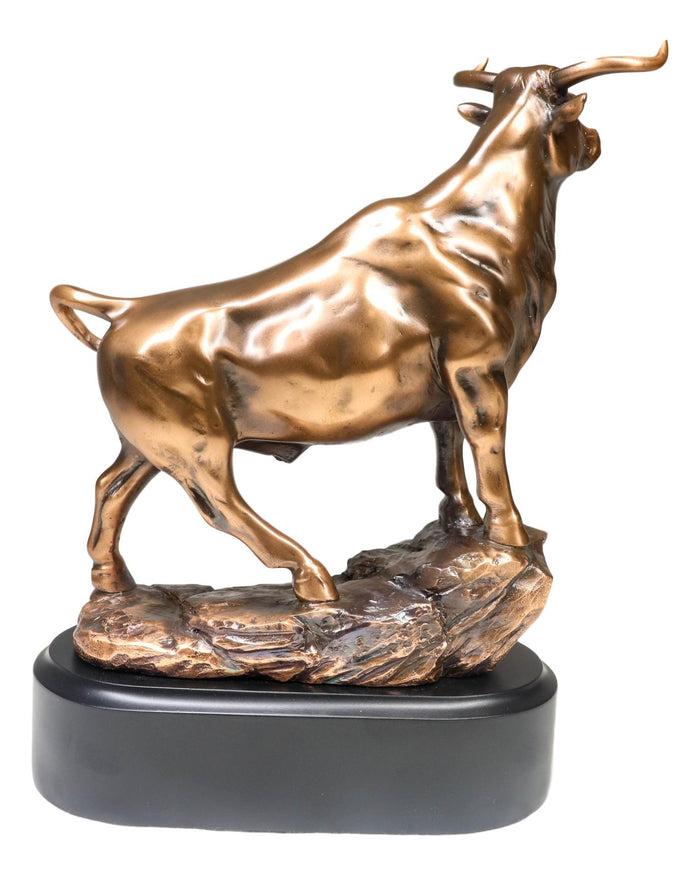 Ebros Gift Western Wild Cattle Bull On Pride Rock Electroplated Resin Statue With Base
