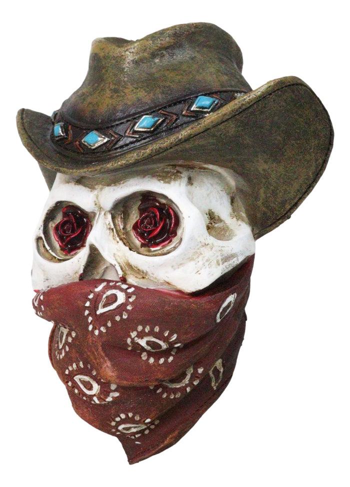 Ebros Gift Western Wild West Cowboy Skull With Rose Eyes Hat And Bandana Mask Wall Decor