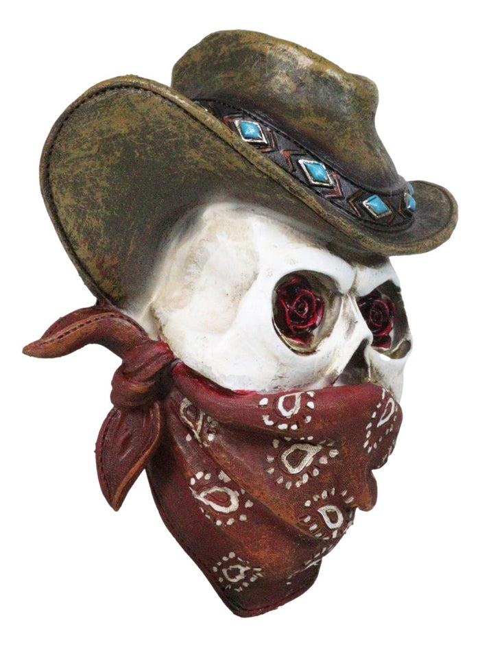 Ebros Gift Western Wild West Cowboy Skull With Rose Eyes Hat And Bandana Mask Wall Decor