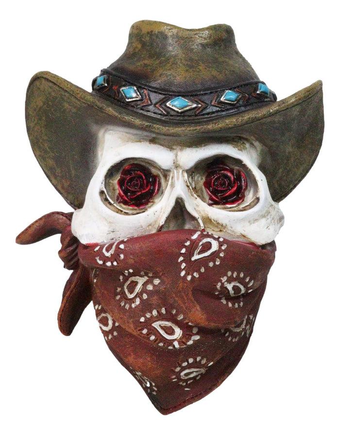 ebros gift Western Wild West Cowboy Skull With Rose Eyes Hat and Bandana Mask Wall Decor