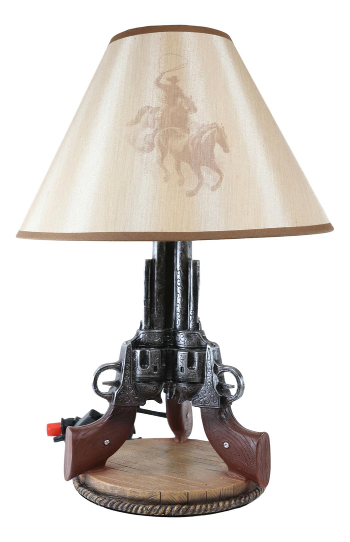 Ebros Gift Western Wild West Triple Six Shooters Revolver Guns Side Table Lamp Statue Decor