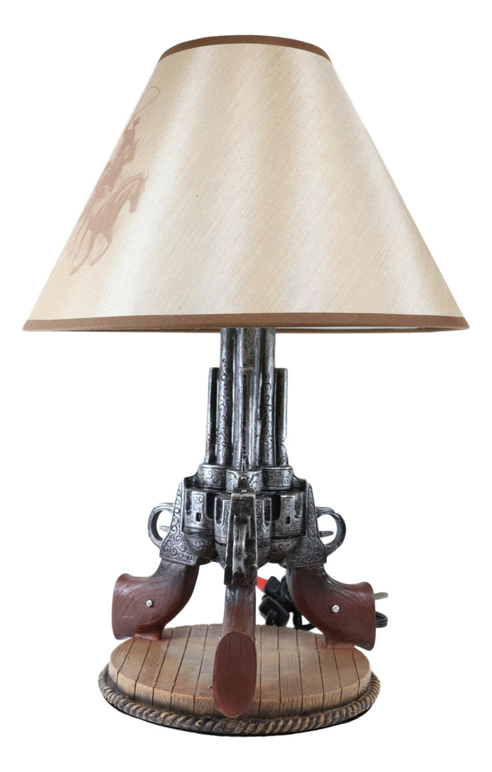 Ebros Gift Western Wild West Triple Six Shooters Revolver Guns Side Table Lamp Statue Decor