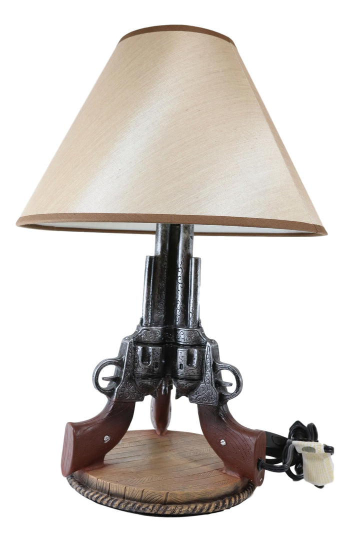 Ebros Gift Western Wild West Triple Six Shooters Revolver Guns Side Table Lamp Statue Decor