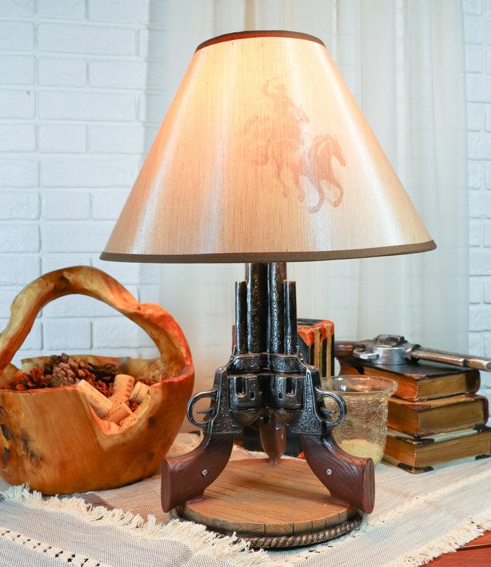 ebros gift Western Wild West Triple Six Shooters Revolver Guns Side Table Lamp Statue Decor