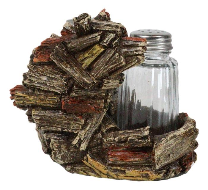 Ebros Gift Western Woodland Forest Faux Wood Tree Logs Bear Bust Salt Pepper Shakers Holder