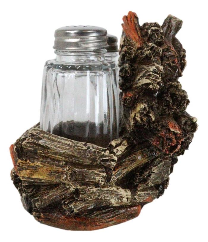 Ebros Gift Western Woodland Forest Faux Wood Tree Logs Bear Bust Salt Pepper Shakers Holder