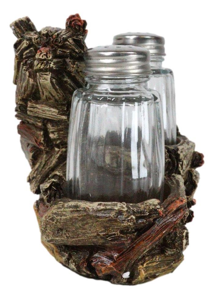Ebros Gift Western Woodland Forest Faux Wood Tree Logs Bear Bust Salt Pepper Shakers Holder