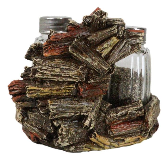 ebros gift Western Woodland Forest Faux Wood Tree Logs Bear Bust Salt Pepper Shakers Holder