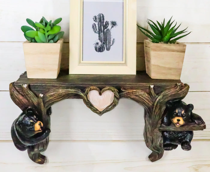 ebros gift Whimsical 2 Climbing Black Bears By Forest Tree Branches Floating Wall Shelf
