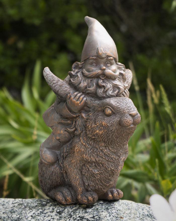 ebros gift Whimsical Adventure Mr Gnome Dwarf Riding Rabbit Hare Figurine Fairy Garden