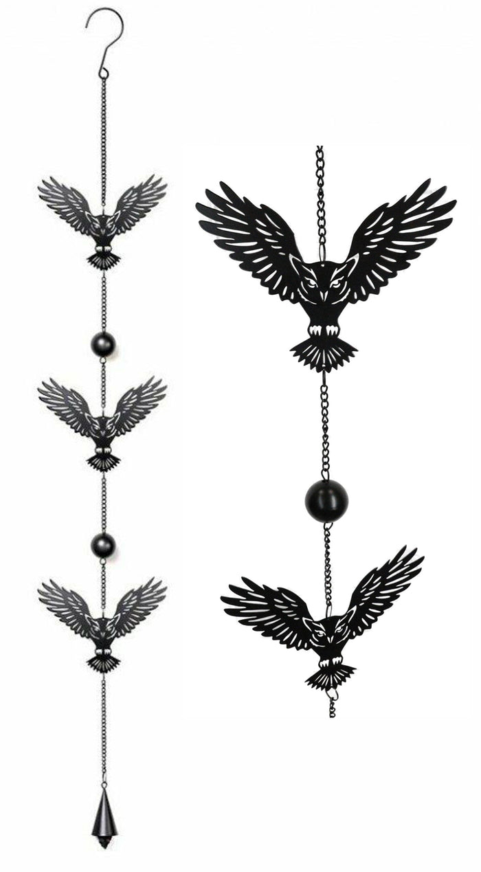 Ebros Gift Whimsical Alchemy Sorcerer Night Goth Owls Metal Wall Hanging Mobile Wind Chime
