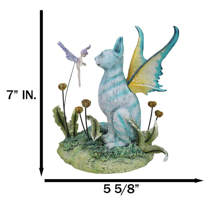 Ebros Gift Whimsical Amy Brown Blue Fairy Cat With Pixie Fae In Enchanted Garden Figurine