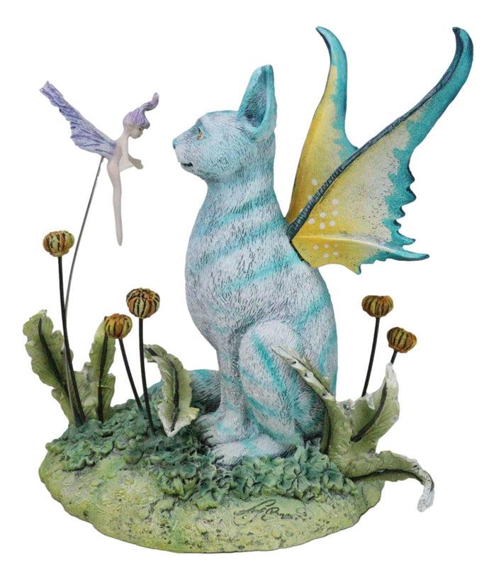 Ebros Gift Whimsical Amy Brown Blue Fairy Cat With Pixie Fae In Enchanted Garden Figurine