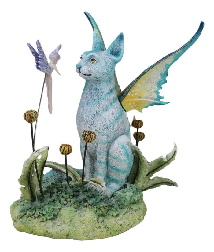 ebros gift Whimsical Amy Brown Blue Fairy Cat With Pixie Fae In Enchanted Garden Figurine