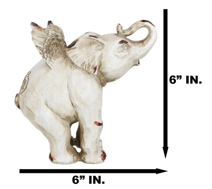 Ebros Gift Whimsical Angel Winged Elephant With Trunk Up Faux Wood Carving Resin Figurine