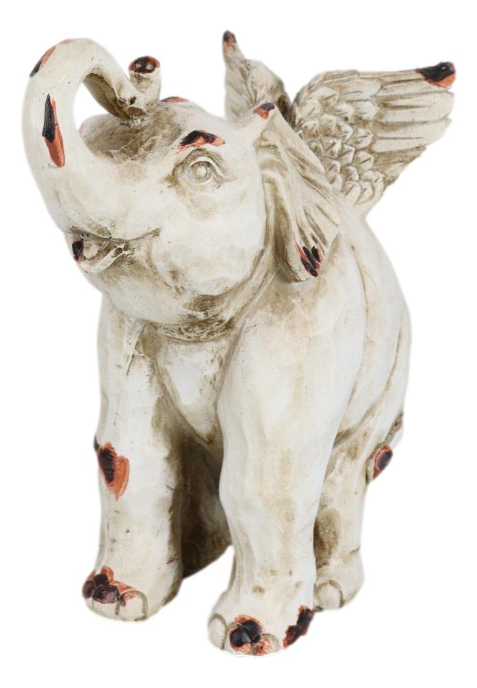 Ebros Gift Whimsical Angel Winged Elephant With Trunk Up Faux Wood Carving Resin Figurine