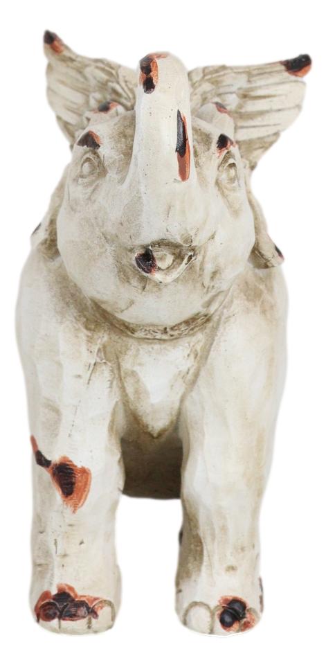 Ebros Gift Whimsical Angel Winged Elephant With Trunk Up Faux Wood Carving Resin Figurine