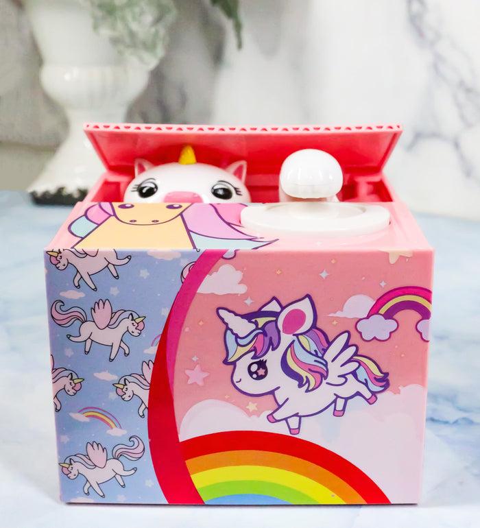 ebros gift Whimsical Animated Rainbow Unicorn Horse Coin Grabber Money Bank Box Sculpture