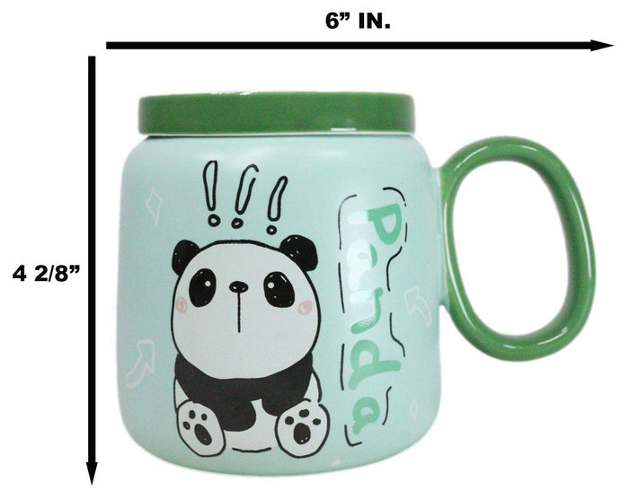 Ebros Gift Whimsical Anime Green Giant Panda 16oz Ceramic Mug Cup With Lid And Glass Straw