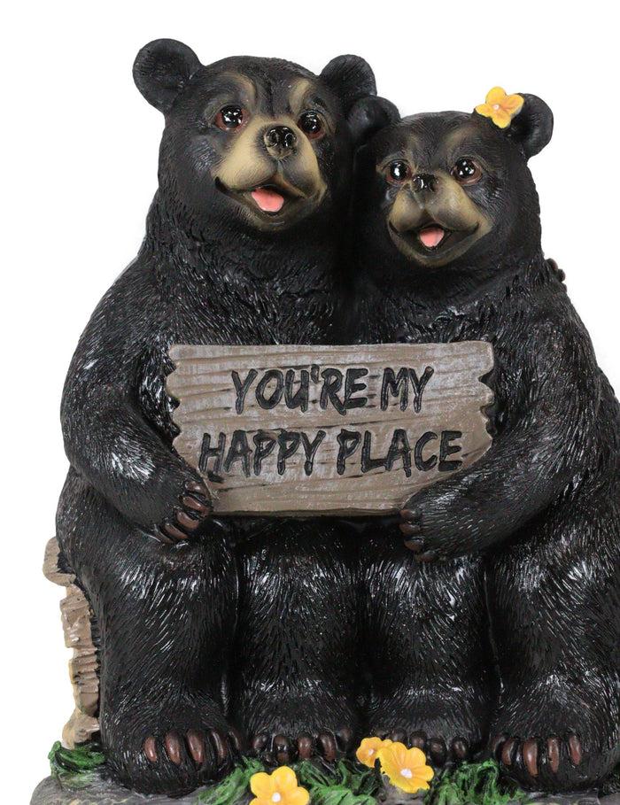 Ebros Gift Whimsical Black Bears Couple On Tree Log You're My Happy Place Sign Figurine