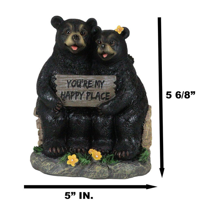 Ebros Gift Whimsical Black Bears Couple On Tree Log You're My Happy Place Sign Figurine