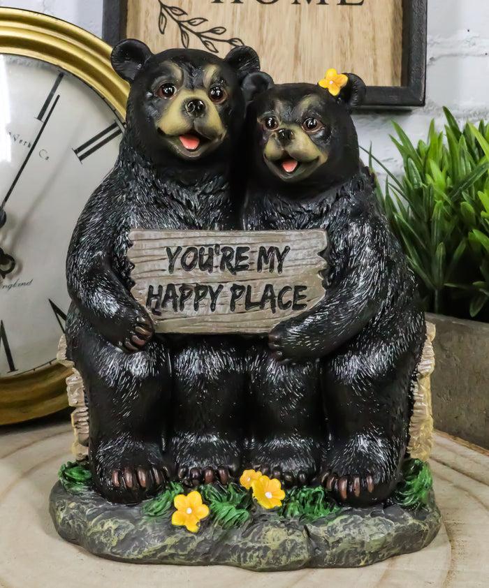 ebros gift Whimsical Black Bears Couple On Tree Log You're My Happy Place Sign Figurine