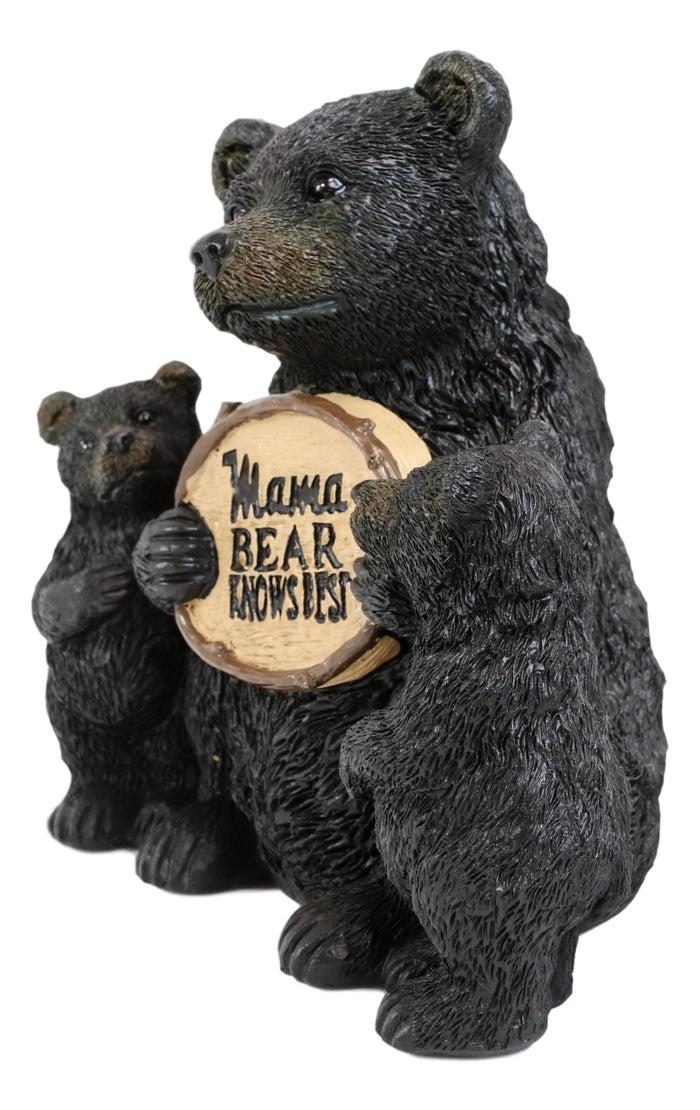 Ebros Gift Whimsical Black Bears Mother With Cubs Holding Mama Bear Knows Best Sign Statue