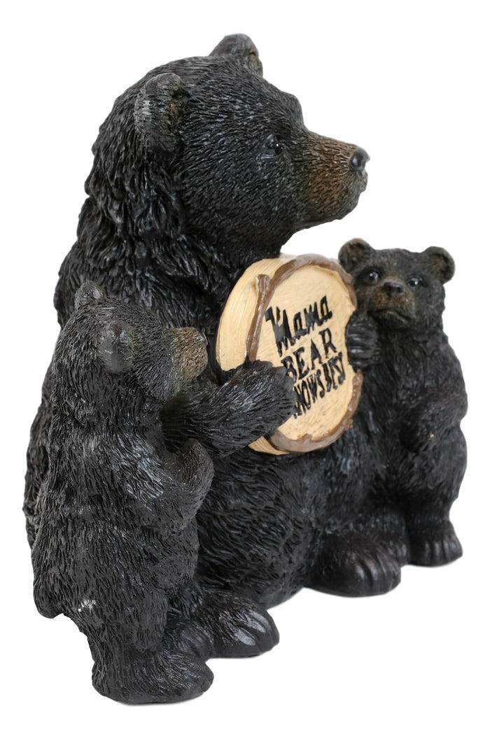 Ebros Gift Whimsical Black Bears Mother With Cubs Holding Mama Bear Knows Best Sign Statue