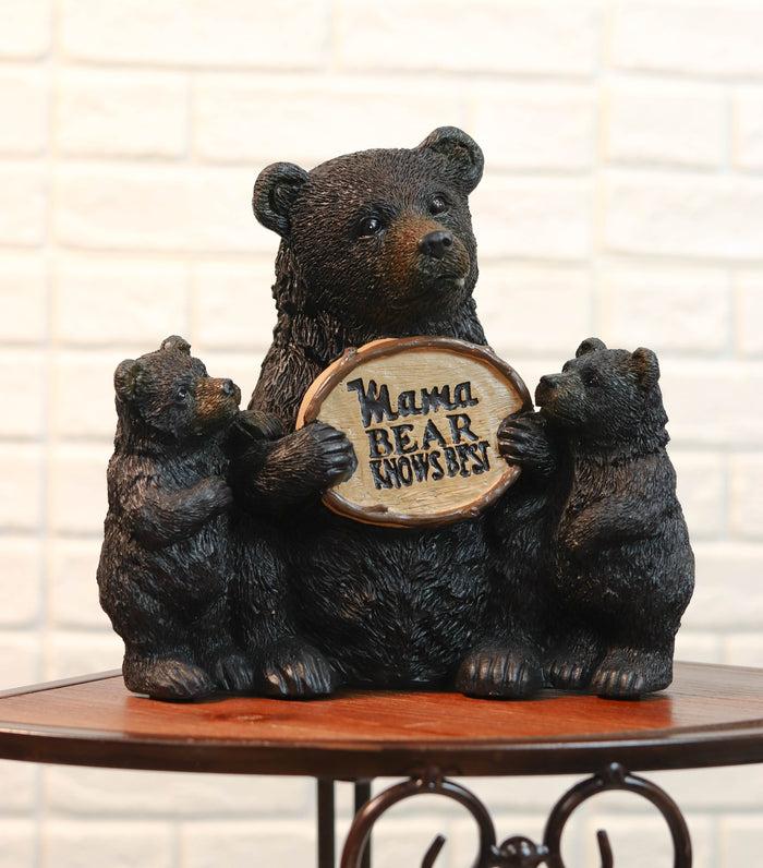 ebros gift Whimsical Black Bears Mother With Cubs Holding Mama Bear Knows Best Sign Statue