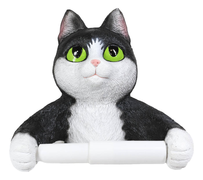 Ebros Gift Whimsical Black White Kitten Cat Toilet Paper Roll Holder Bathroom Wall Decor
