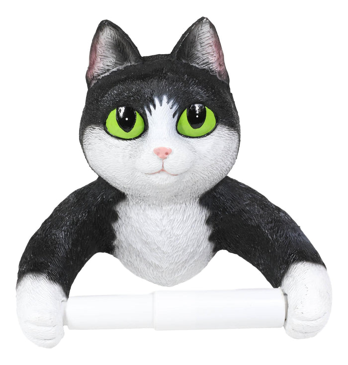 Ebros Gift Whimsical Black White Kitten Cat Toilet Paper Roll Holder Bathroom Wall Decor
