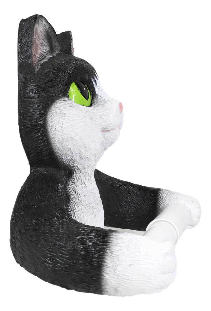 Ebros Gift Whimsical Black White Kitten Cat Toilet Paper Roll Holder Bathroom Wall Decor