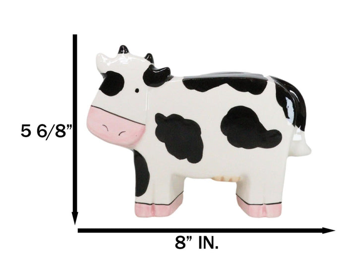 Ebros Gift Whimsical Boxy Holstein Bovine Milk Cow Money Coin Savings Piggy Bank Figurine