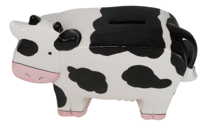 Ebros Gift Whimsical Boxy Holstein Bovine Milk Cow Money Coin Savings Piggy Bank Figurine