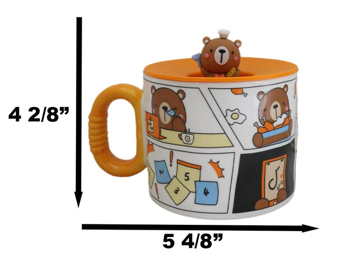 Ebros Gift Whimsical Brown Bear Cub With Leave Diary Cartoon Ceramic Mug With Silicone Lid